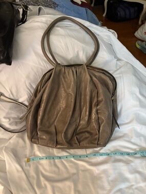 HOBO Taupe Leather Pleated Shoulder Bag